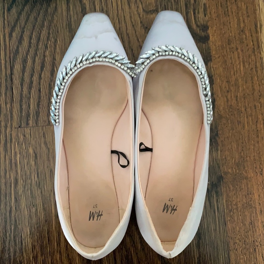 H&M gray satin jeweled flats shoes size 37/7